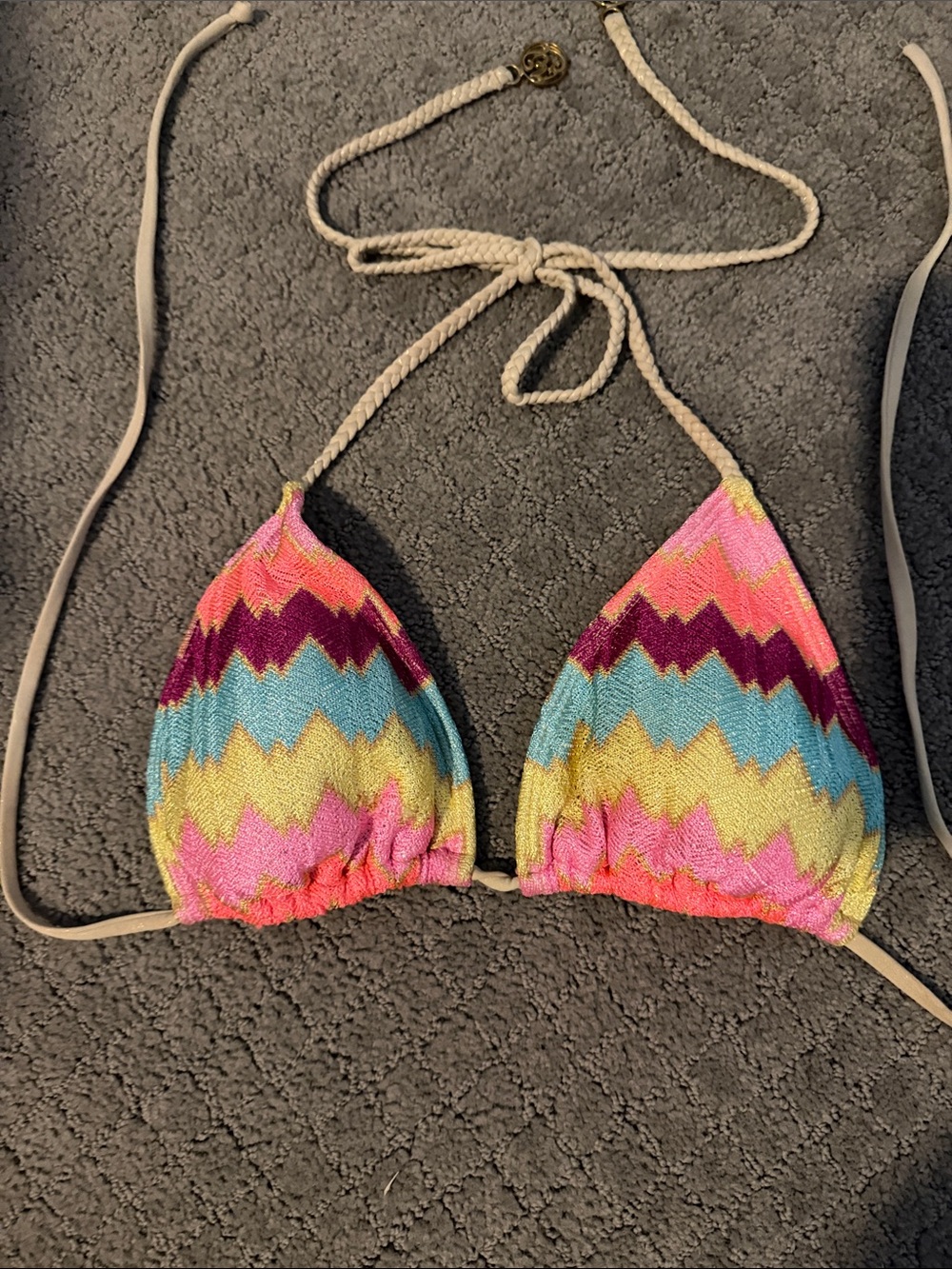 Colorful Zigzag Crochet Triangle Bikini Top - Picture 2 of 6
